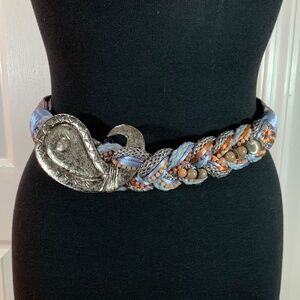 Carolyn Tanner Vintage Beaded Braided Bohemian Silver Medallion Belt